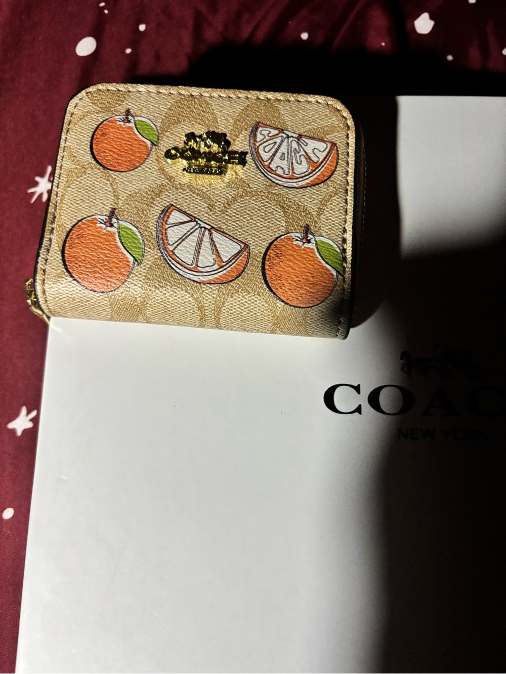 Coach Tan Signature Canvas Wallet with Orange Fruit Motif - Picture 3 of 5